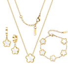 Lucky Clover Jewelry Set 18K Gold Plated Five Leaf Clover Necklace Bracelet Earrings Set Flower Jewelry Sets Birthday Gifts for Women
