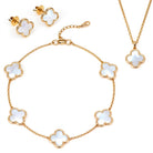 HighSpark Four Leaf Jewelry Set for Women | Designer Clover Necklace Earrings Bracelet Set | Lovely Gift