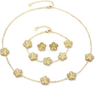 Clover Neckalce Bracelet Earring Set for Women 14K Gold Plated Stainless Steel Four Leaf Clover Jewelry Set