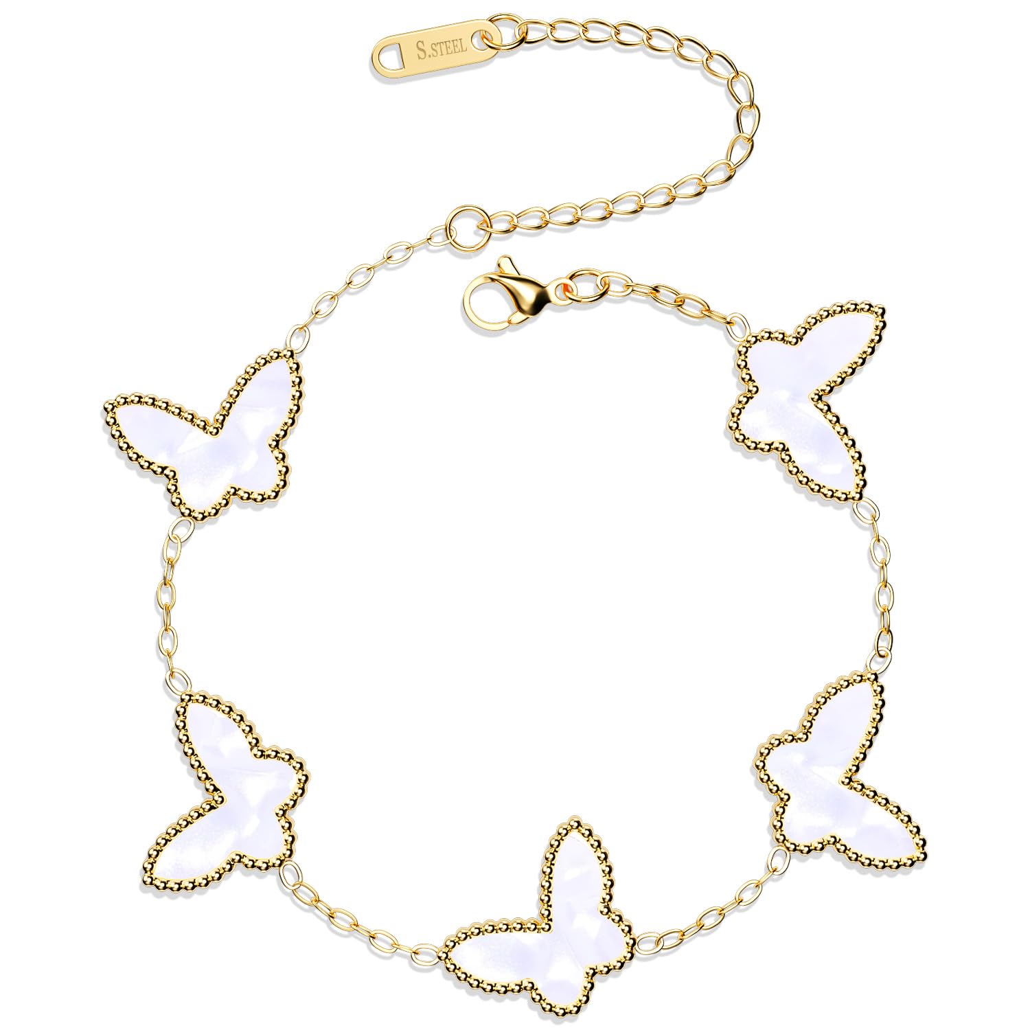 AICase 18K Gold Plated Clover Bracelet Dupes Gold/White/Black Bracelet Set for Women Flower Leaf Lucky Clover Bracelets Trendy Jewelry Birthday Gifts for Women/MoM/Friends