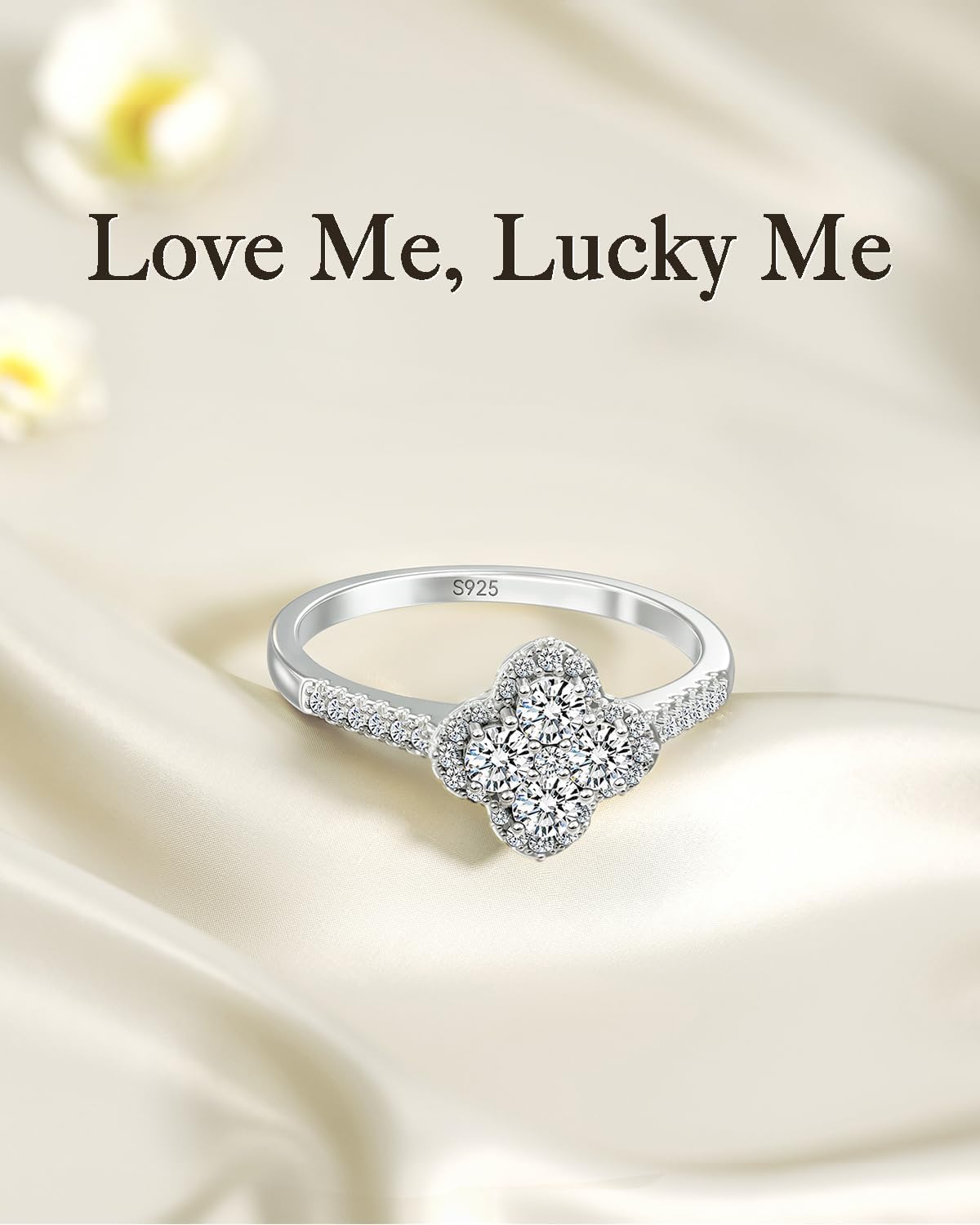 Moissanite Rings for Women 1.3ct Lucky Rings Four Leaf Clover Ring Promise Engagement Wedding Bands D Color VVS1 Moissanite Statement Rings Lucky Gifts for Women