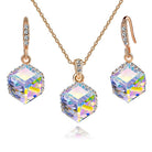 EVEVIC Colorful Cubic Austrian Crystal Pendant Necklace Earrings for Women 14K Gold Plated Hypoallergenic Jewelry Set