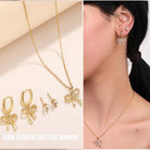 Bow Necklace Earrings for Women 14K Gold Plated Bowknot Choker Dainty Bow Earring Wedding Prom Fashion Jewelry Set Gifts (style - Zirconia bow)