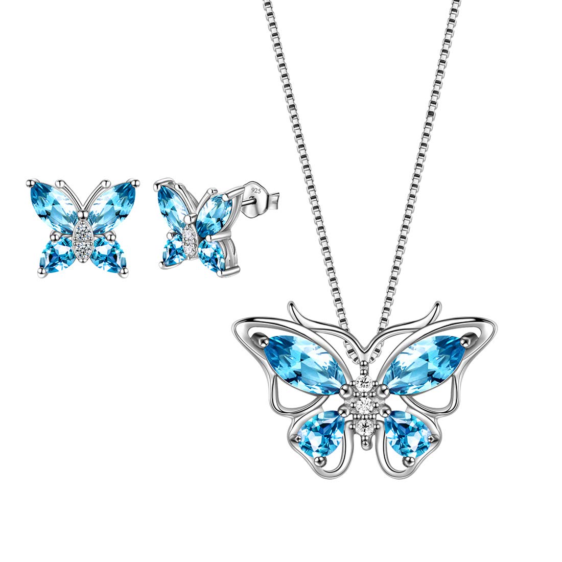 Aurora Tears Butterfly Jewelry,Women 925 Sterling Silver Butterflies Birthstone Pendant Necklace/Earrings/Rings Wedding Gift