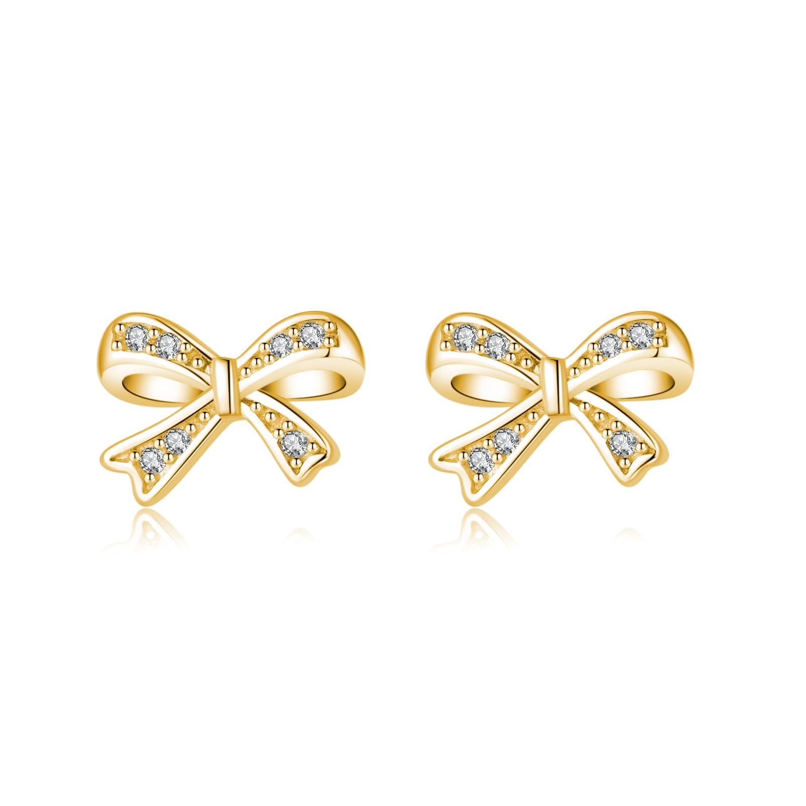 SLUYNZ Solid 925 Sterling Silver Tiny Bow Earrings Stud for Women Teens CZ Bowknot Stud Earrings