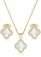 SHINYY Four Leaf Crystal Clover Necklace Earring Set for Women | 18K Gold Plated Cubic Zirconia Bracelet | 4 Leaf Lucky Pendant and Ear Studs | Jewelry Gift for Her