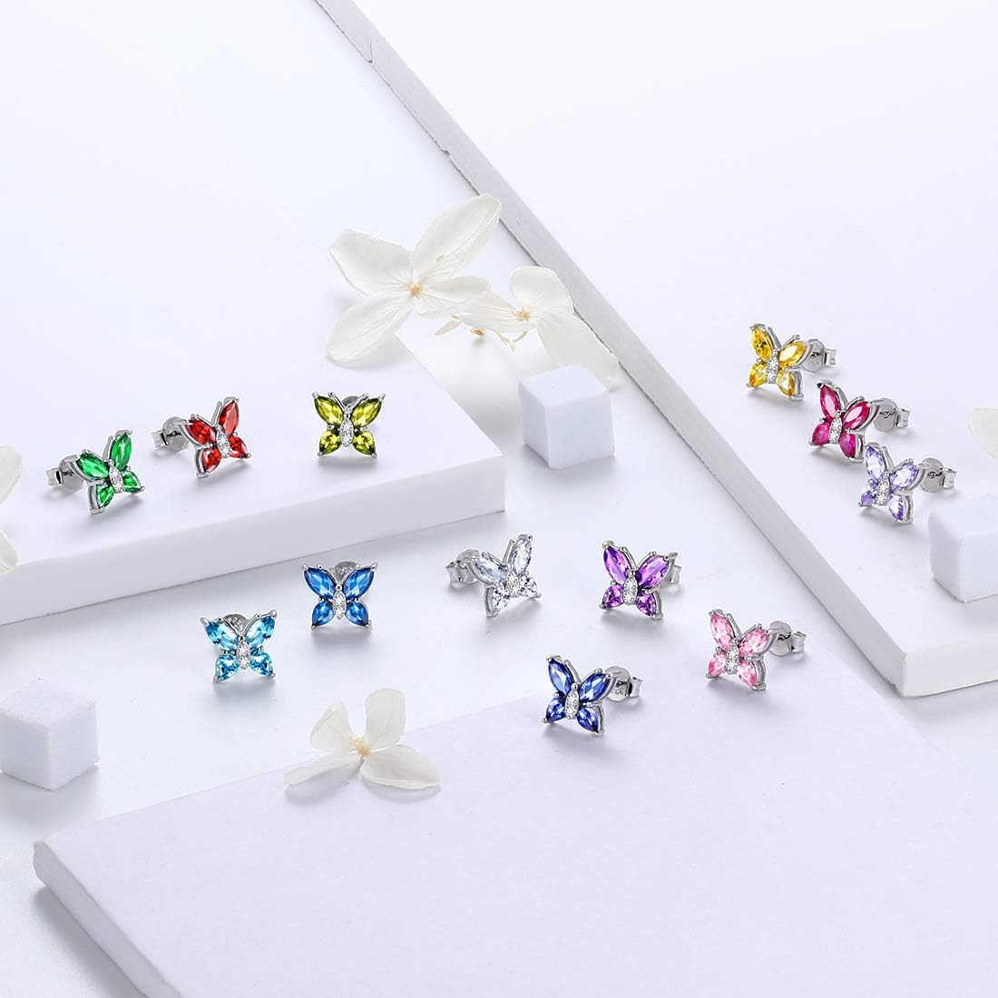 Aurora Tears Butterfly Jewelry,Women 925 Sterling Silver Butterflies Birthstone Pendant Necklace/Earrings/Rings Wedding Gift
