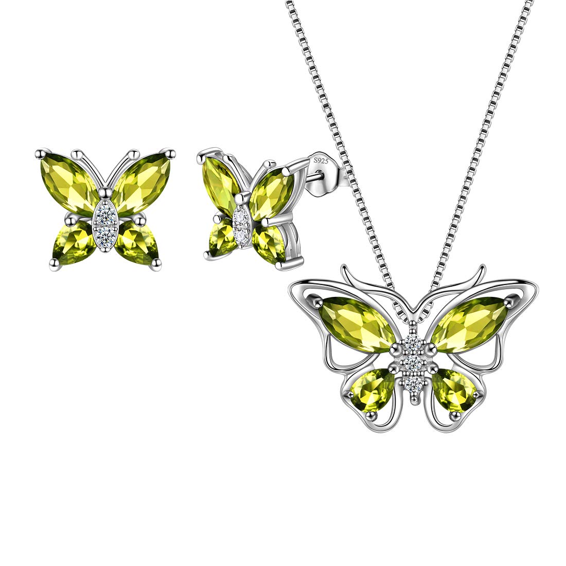 Aurora Tears Butterfly Jewelry,Women 925 Sterling Silver Butterflies Birthstone Pendant Necklace/Earrings/Rings Wedding Gift