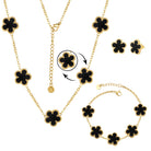 Clover Neckalce Bracelet Earring Set for Women 14K Gold Plated Stainless Steel Four Leaf Clover Jewelry Set