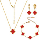 18K Gold Plated Lucky Clover Jewelry Set Black White and Red Four Leaf Clove Bracelet Necklace and Earrings Fashion Birthday Gifts for Women