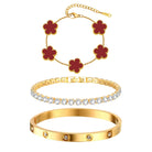 Womens Stackable Floral Gold Bracelets - 3Pcs 18K Gold Plated Bracelet,Stainless Steel Bangle Bracelets Non Tarnish, Gold Bracelet Set Trendy Jewelry,Christmas Valentines Birthday Gifts for Girlfriend