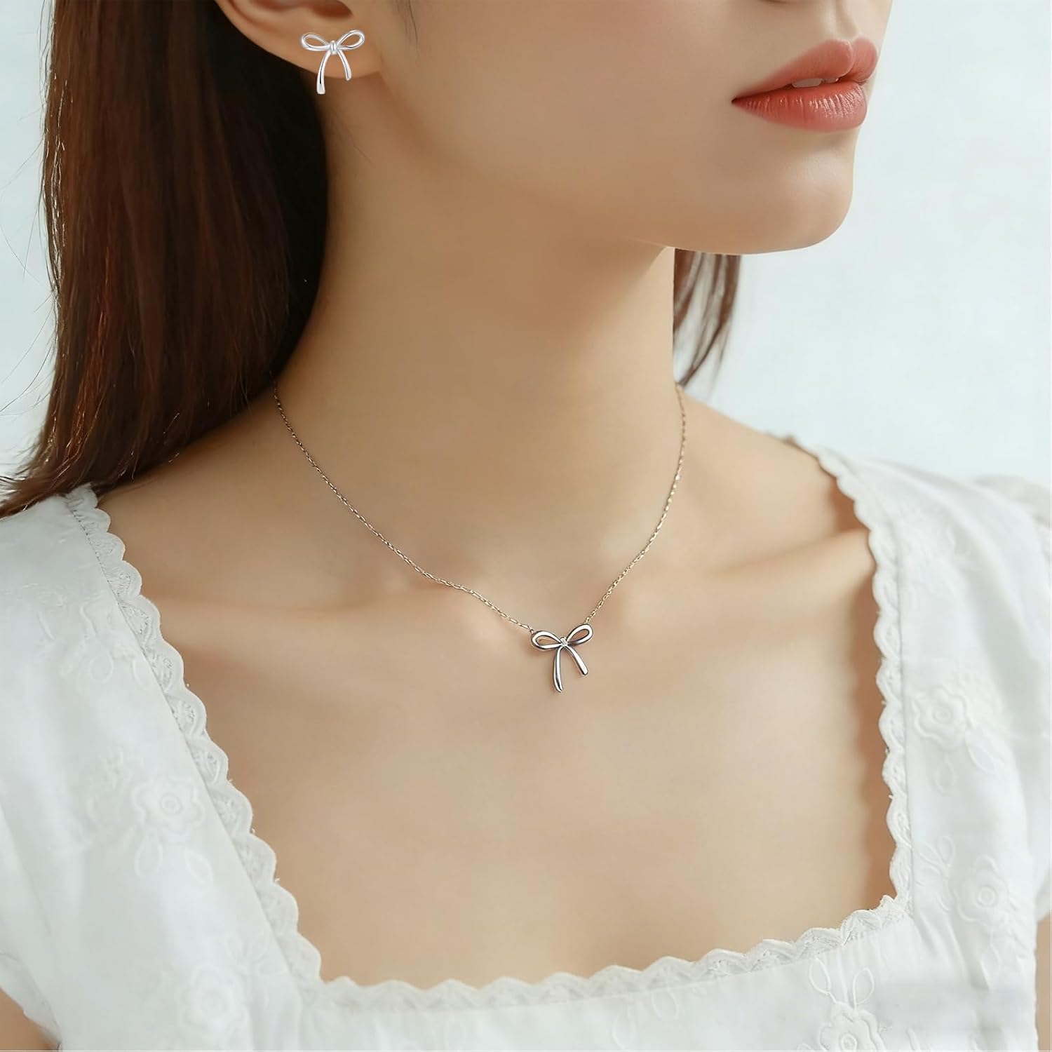 Gold Earrings Necklace for Women Cute Bow Earrings Dainty Bow Necklace Gold Jewelry Set Summer Beach Earring Charm Necklaces Beach Outfits Trendy Jewelry Gifts for Women