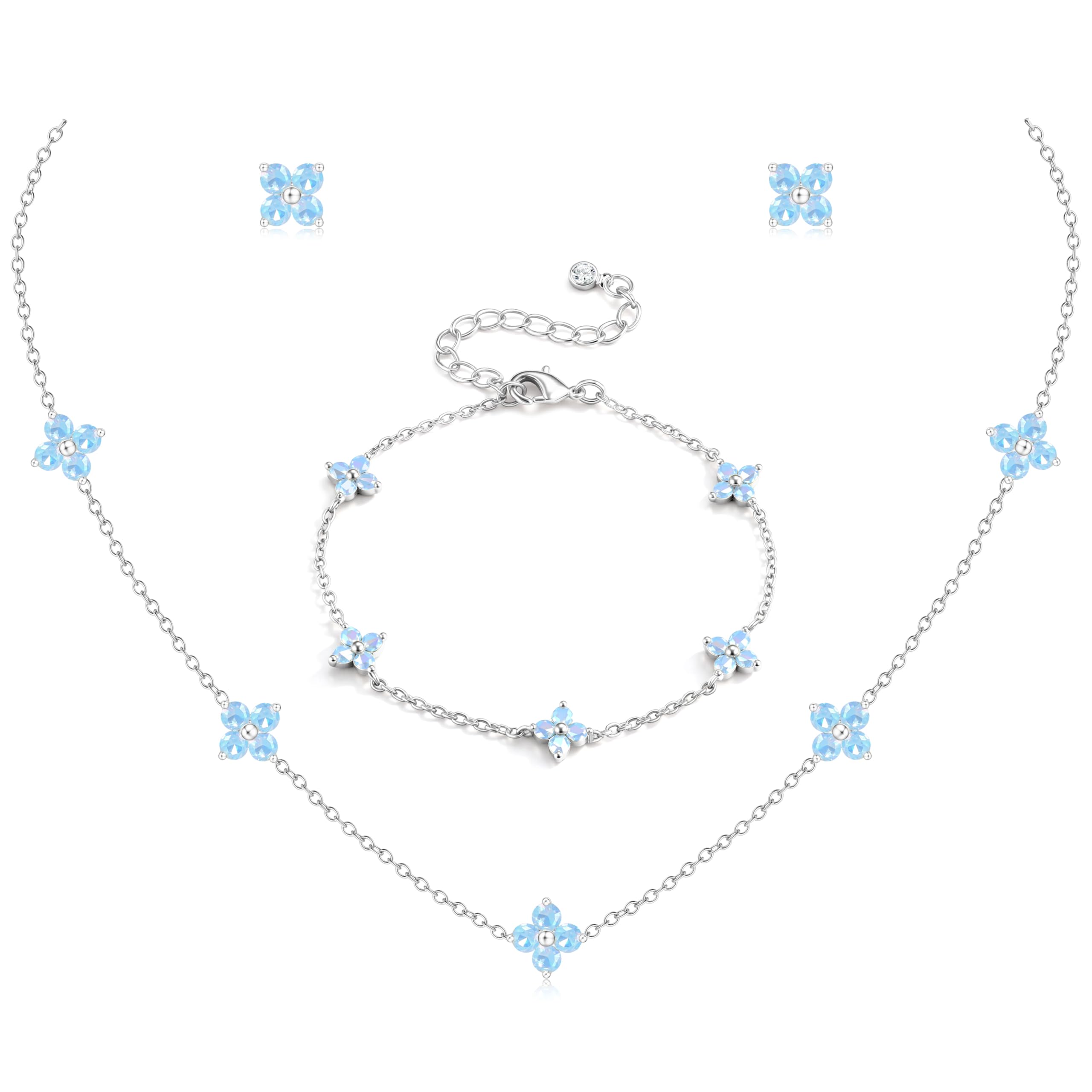 ORAZIO Dainty Silver Gold Jewelry Set for Women Trendy 14K Gold Plated CZ Flowers Pendant Choker Necklaces for Women Stud Earrings Link Bracelets Stack Jewelry Gifts for Wedding Prom Brides