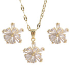 Delicate Zircon Flower Necklace Earrings Jewelry Set - 18K Gold Plated Stainless Steel Lip Chain Choker S925 Silver Needles Stud Earrings for Women, Luxury Accessories Gifts, Packed with Box