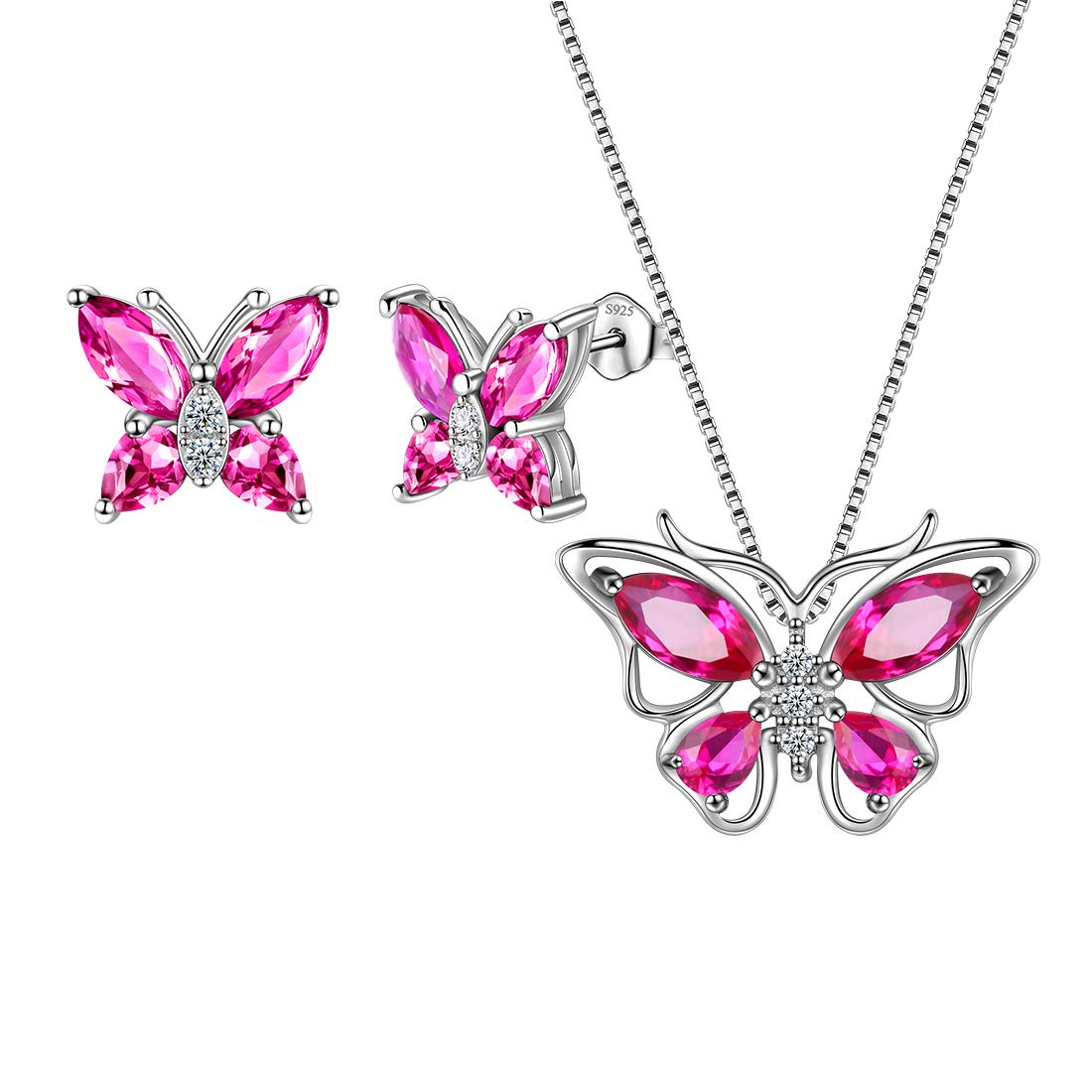 Aurora Tears Butterfly Jewelry,Women 925 Sterling Silver Butterflies Birthstone Pendant Necklace/Earrings/Rings Wedding Gift
