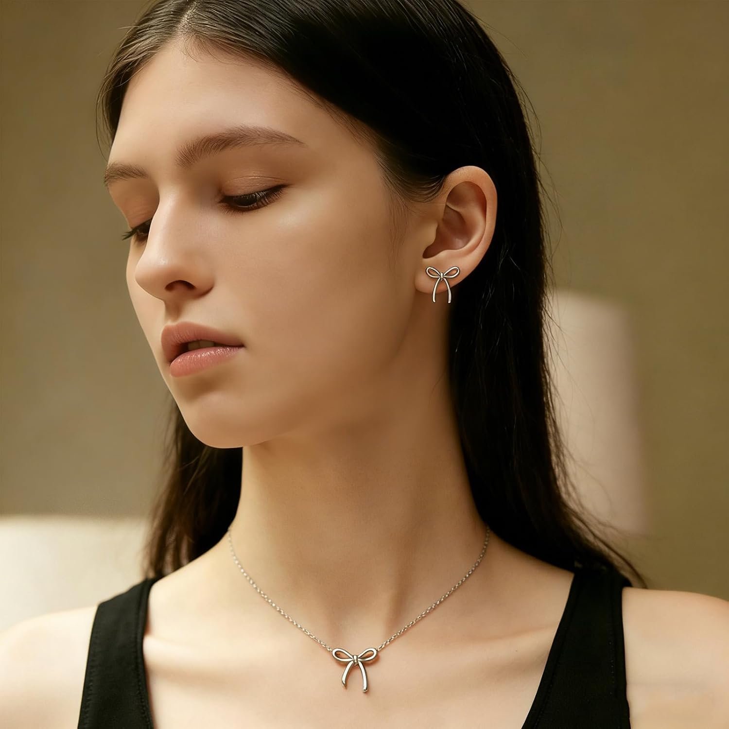 Gold Earrings Necklace for Women Cute Bow Earrings Dainty Bow Necklace Gold Jewelry Set Summer Beach Earring Charm Necklaces Beach Outfits Trendy Jewelry Gifts for Women