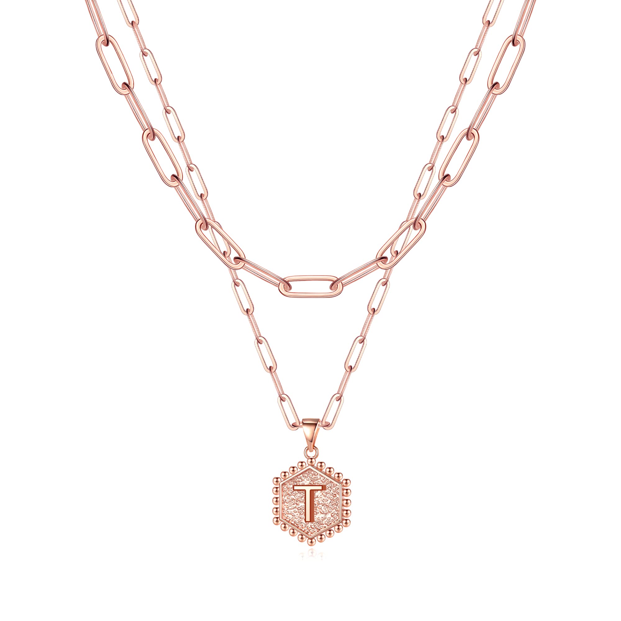 M MOOHAM Dainty Initial Necklaces for Women, 14K-Gold-Plated Layering Necklace for Women Cute Hexagon Letter Initial Necklace Layered Necklaces for Womens Teen Girl Gifts