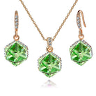 EVEVIC Colorful Cubic Austrian Crystal Pendant Necklace Earrings for Women 14K Gold Plated Hypoallergenic Jewelry Set