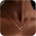 Thaivor Necklace for Women Dainty Bow Necklace 14K Gold Plated Cute Choker Small Pendant Charm Necklaces Teen Gift Trendy Stuff Personalized Jewelry Gifts