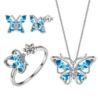 Aurora Tears Butterfly Jewelry,Women 925 Sterling Silver Butterflies Birthstone Pendant Necklace/Earrings/Rings Wedding Gift