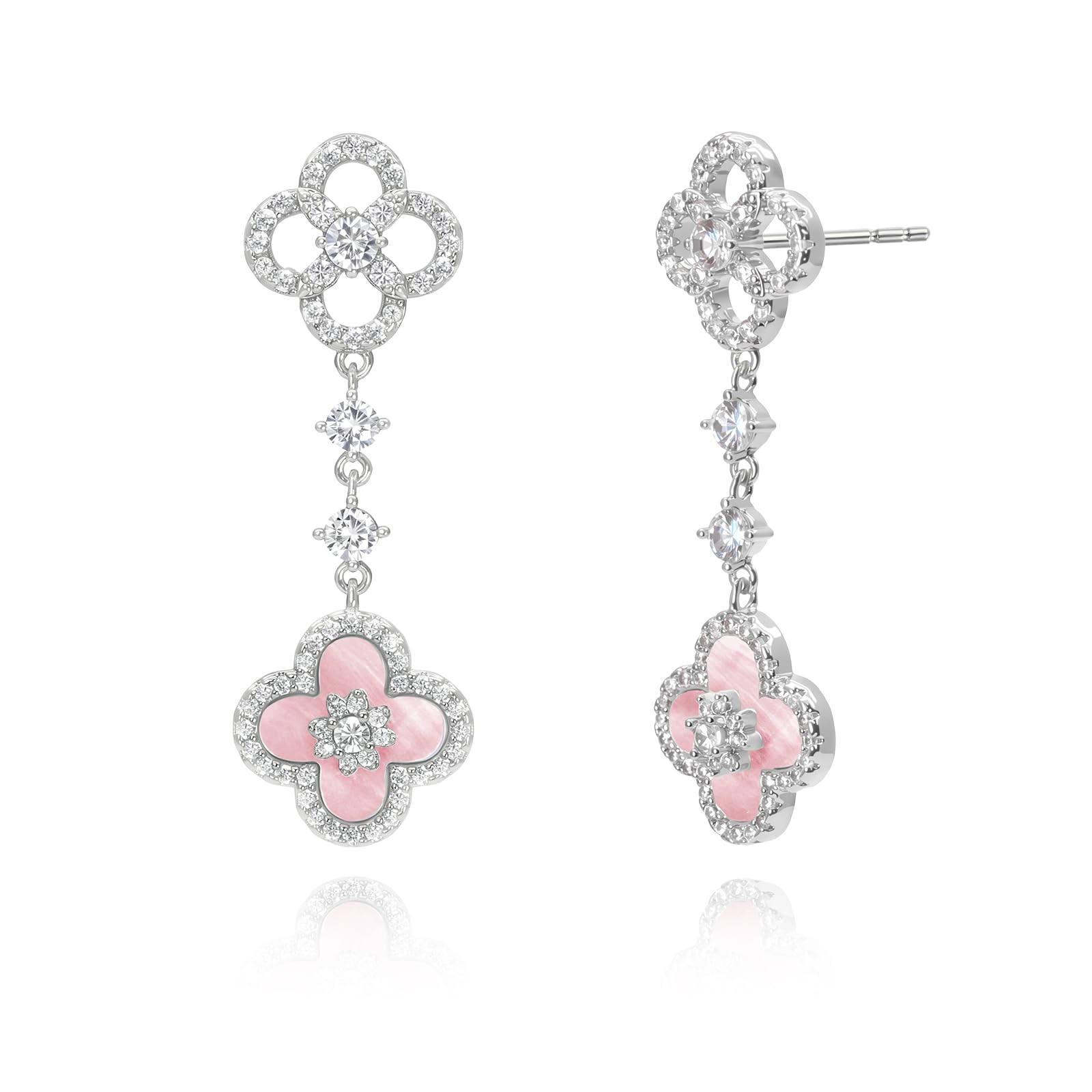 Aura & lrena Clover Earrings for Women, Vintage Pearl Earrings, Bridal Earrings, 18K Gold Plated with Mother of Pearl and AAA Zirconia, 925 Silver Hypoallergenic Posts, Gift for Wedding Anniversary