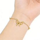 WETMT 4Pcs 14K Gold Plated Bow Necklace Earring Bracelet Anklet Set for Women Cute Dainty Stainless Steel Chain Bow Pendent Choker Necklace Set Stuff Personalized Jewelry Gift