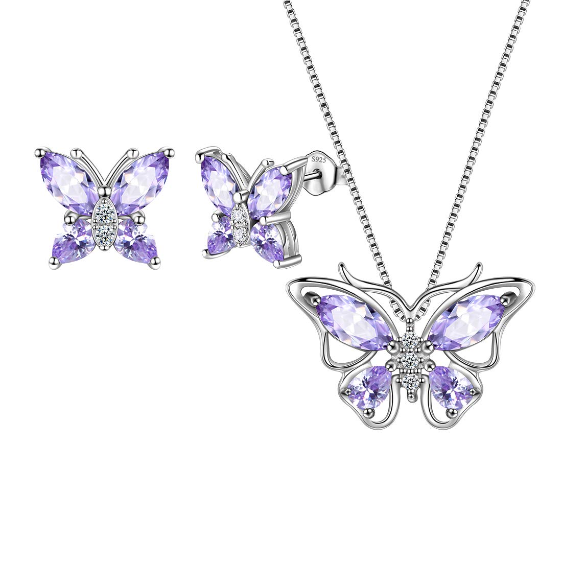Aurora Tears Butterfly Jewelry,Women 925 Sterling Silver Butterflies Birthstone Pendant Necklace/Earrings/Rings Wedding Gift