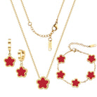 Lucky Clover Jewelry Set 18K Gold Plated Five Leaf Clover Necklace Bracelet Earrings Set Flower Jewelry Sets Birthday Gifts for Women
