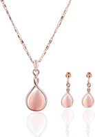 ASHMITA Rose Gold Teardrop Necklace Gemstone Dangle Earrings Wedding Jewelry Set