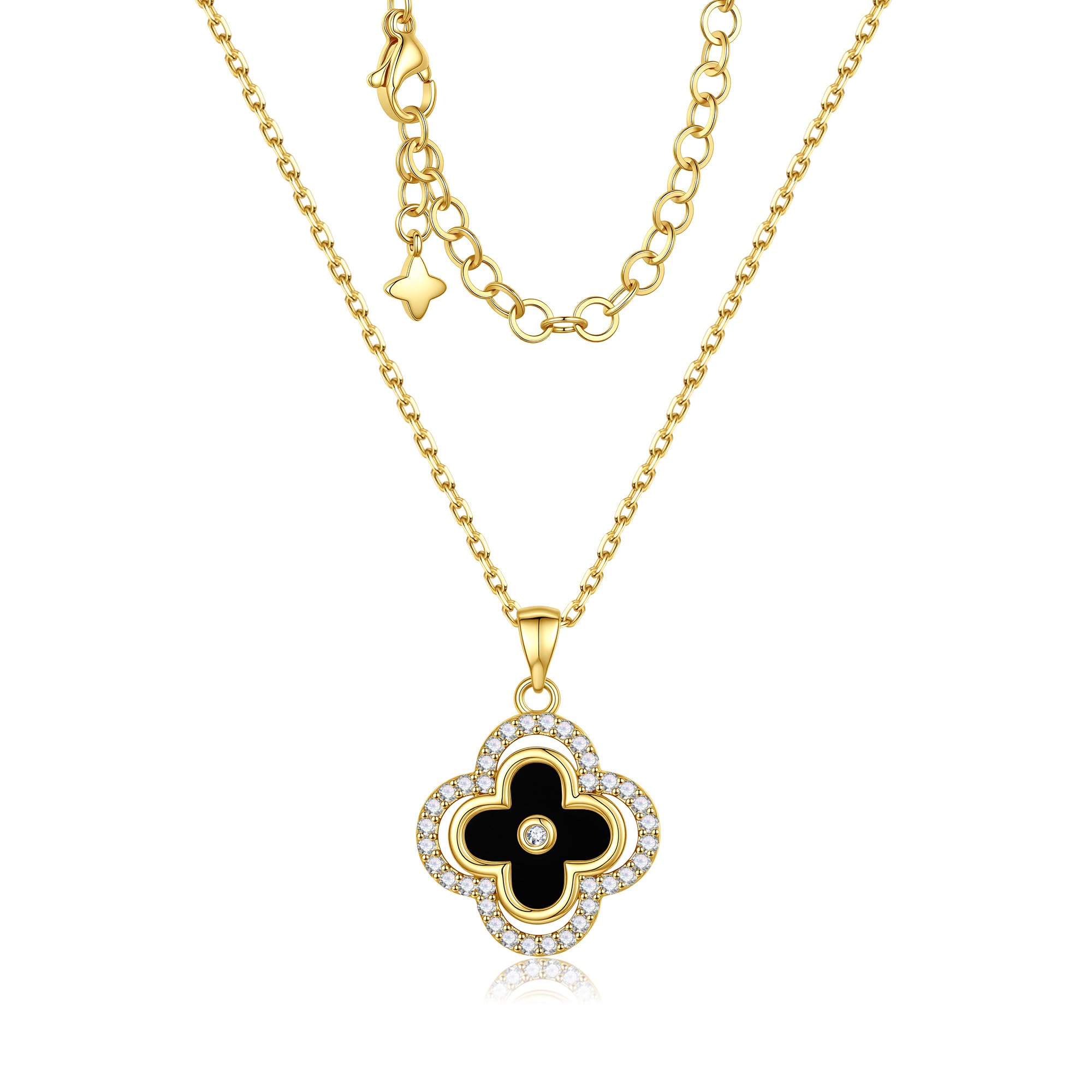 Turandoss Clover Necklaces for Women - Dainty 14K Gold Plated CZ Pendant Necklace Colorful Four Leaf Clover Necklace Lucky Necklaces Gifts