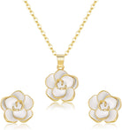EleQueen Rose Flower Necklace Earrings Bracelet Set 14K Gold Plated Hypoallergenic Jewelry Sets Gift for Women
