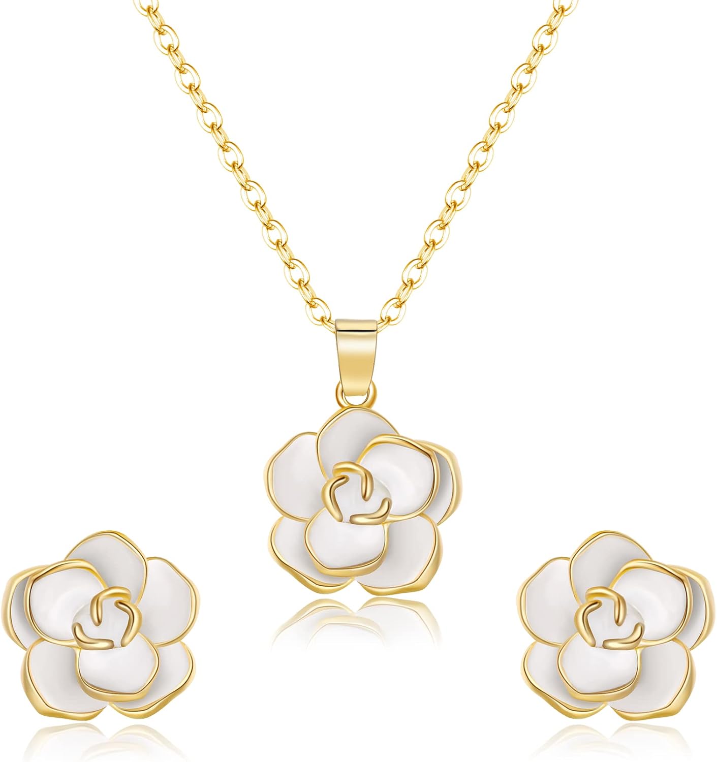 EleQueen Rose Flower Necklace Earrings Bracelet Set 14K Gold Plated Hypoallergenic Jewelry Sets Gift for Women