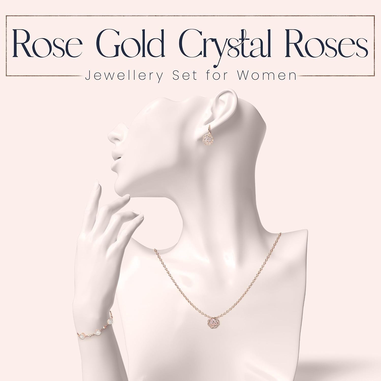 Crystalline Azuria Women 18K Gold Plated White Crystal Roses Flower Set Necklace Earrings Bracelet for Women Wedding Party Bridal Bridesmaid Accessories