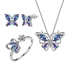 Aurora Tears Butterfly Jewelry,Women 925 Sterling Silver Butterflies Birthstone Pendant Necklace/Earrings/Rings Wedding Gift