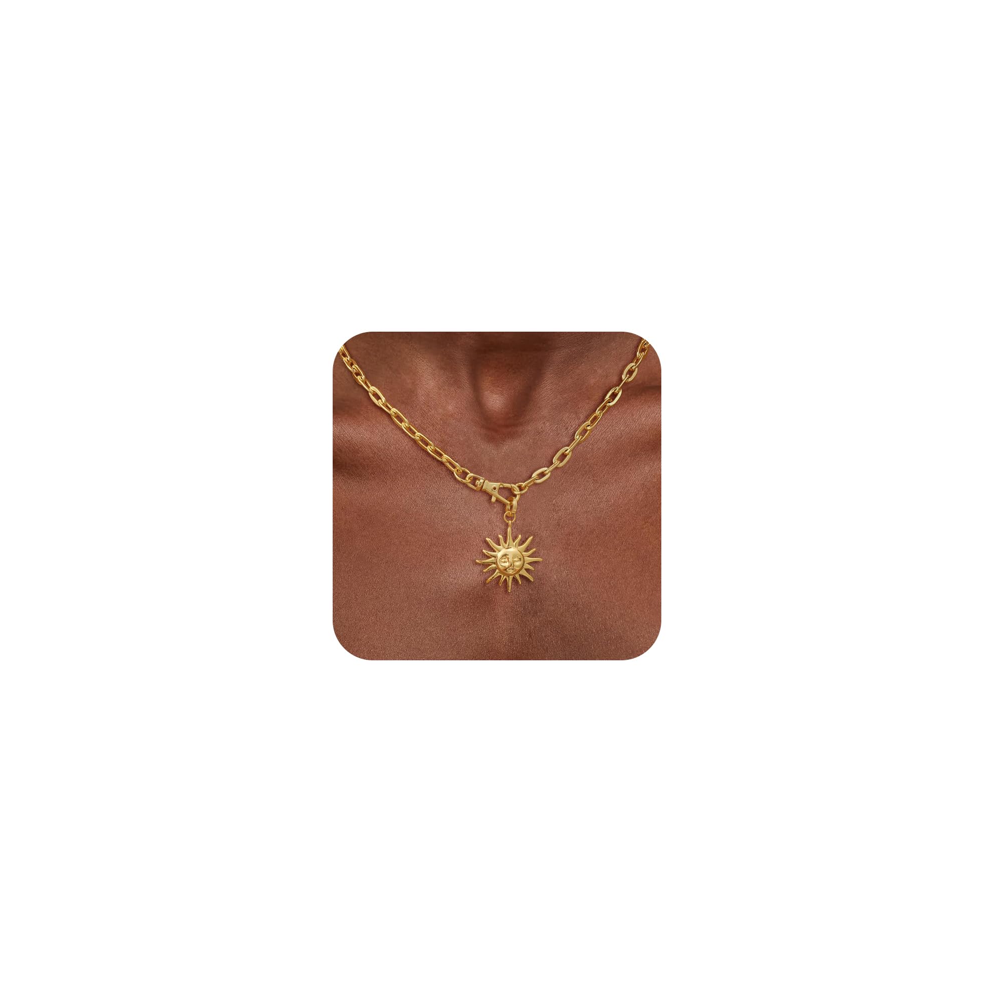 CHESKY Layered Necklaces for Women Trendy, Dainty 14k Gold Plated Pendant Necklace Layering Necklace for Women Non Tarnish Hypoallergenic Sun Gold Necklace Stack Gold Jewelry for Women Gifts