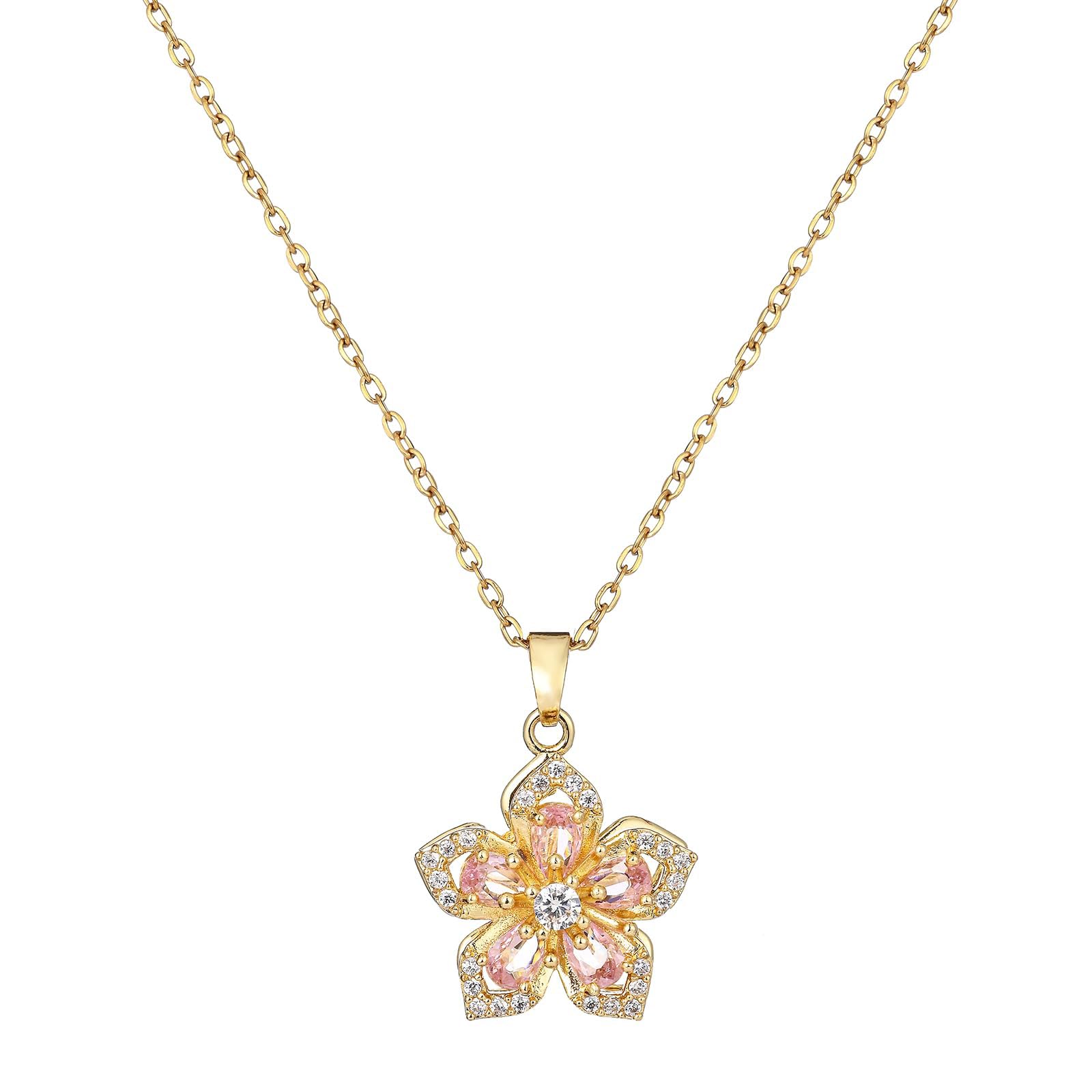 Necklace for Women Gold Flower Fidget Necklace Rotatable Crystal Silver Blossom Pendant Necklaces Adjustable Spinning Fidget Necklaces Redbud Flower Choker Funny Gift Jewelry