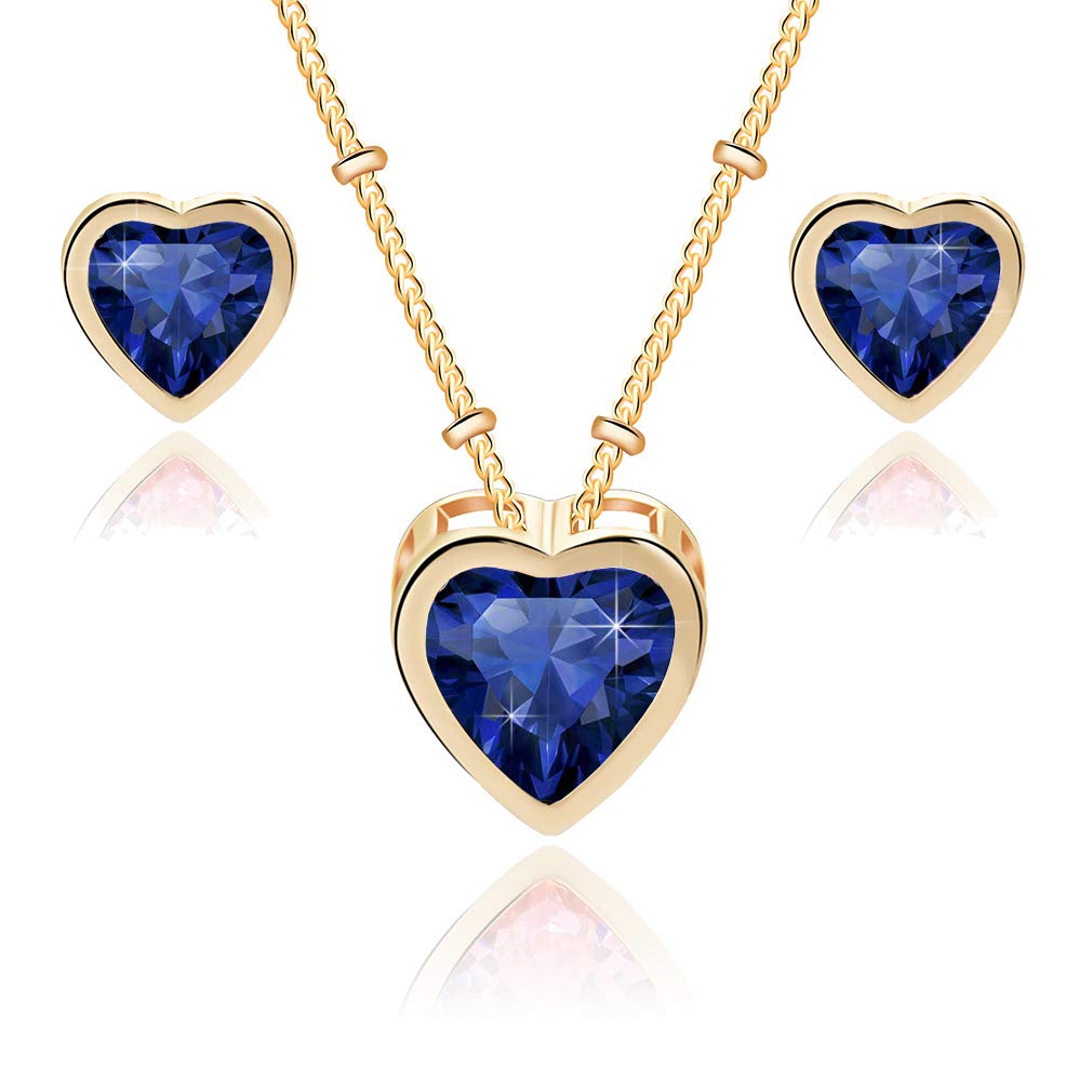 EVEVIC Austrian Crystal Heart Pendant Necklace Earrings for Women 14K Gold Plated Hypoallergenic Jewelry Set