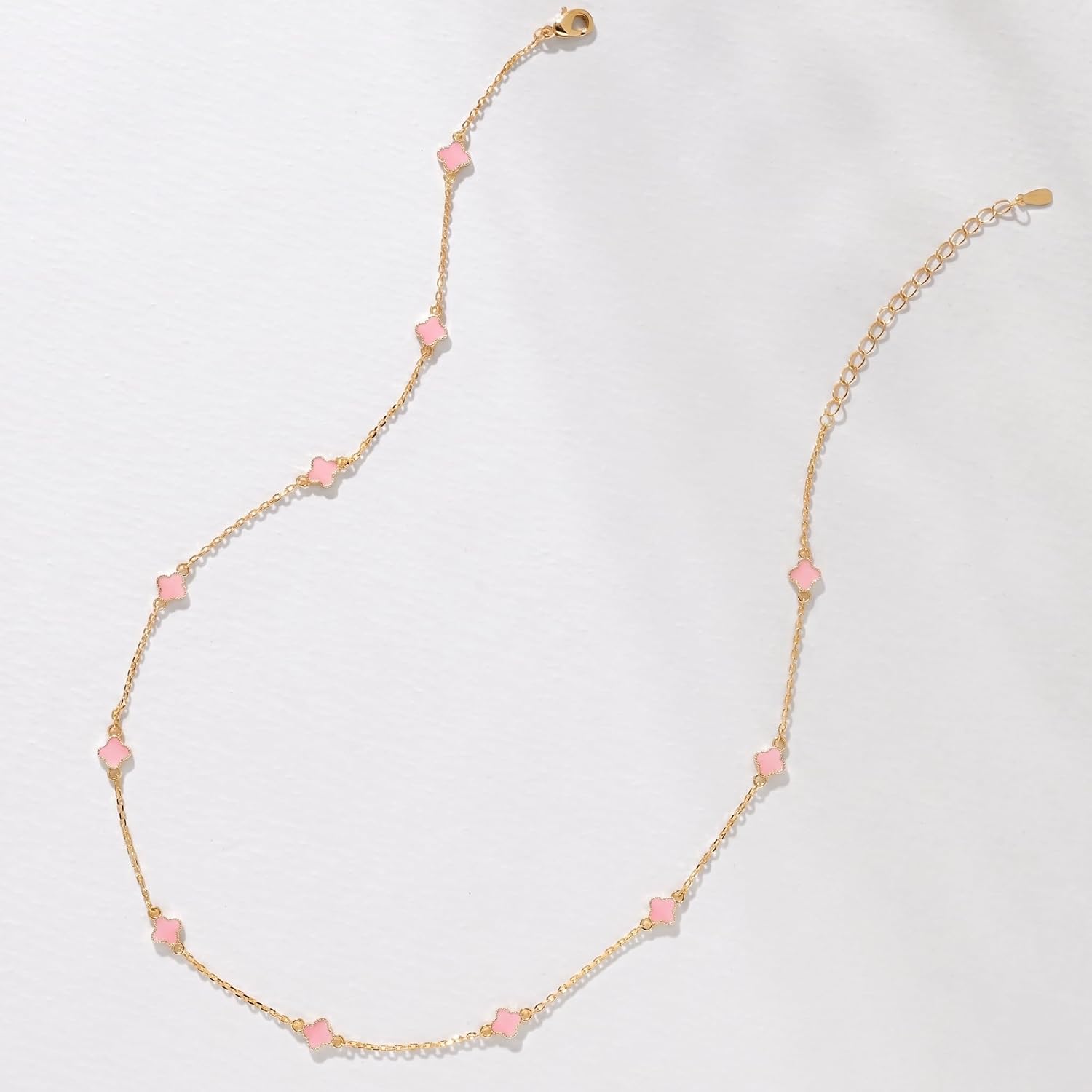 Billet-doux 14K Dainty Gold Plated Tiny Clovers Necklace For Women, Colorful Dainty Very Small 4-Leaf Clovers Gold Plated Choker Necklace, Stackable Jewelry Gifts Perfect for Her