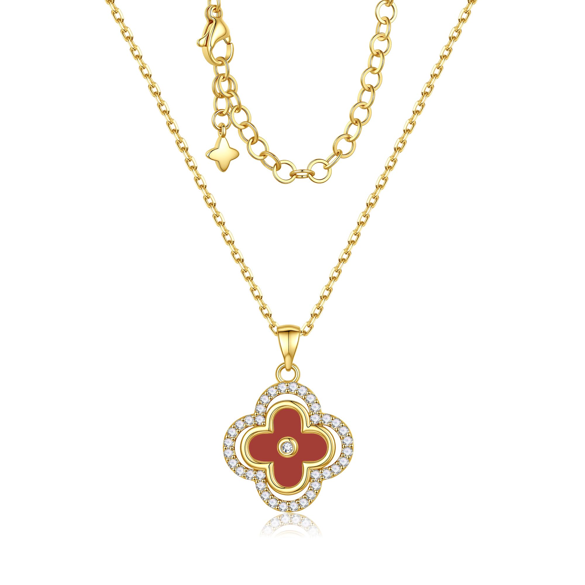 Turandoss Clover Necklaces for Women - Dainty 14K Gold Plated CZ Pendant Necklace Colorful Four Leaf Clover Necklace Lucky Necklaces Gifts