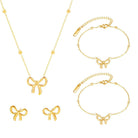 WETMT 4Pcs 14K Gold Plated Bow Necklace Earring Bracelet Anklet Set for Women Cute Dainty Stainless Steel Chain Bow Pendent Choker Necklace Set Stuff Personalized Jewelry Gift