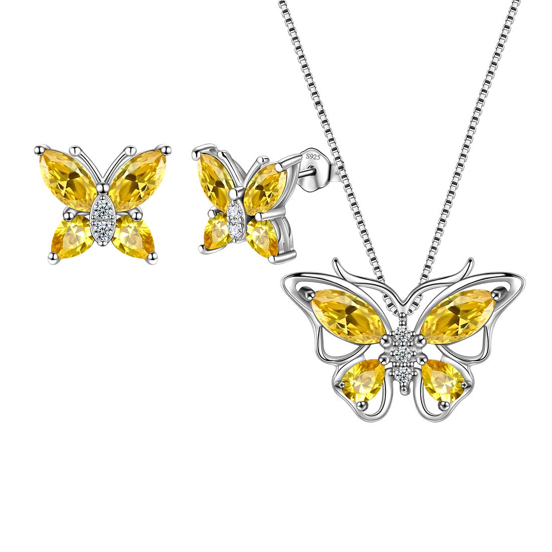 Aurora Tears Butterfly Jewelry,Women 925 Sterling Silver Butterflies Birthstone Pendant Necklace/Earrings/Rings Wedding Gift
