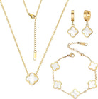 18K Gold Plated Lucky Clover Jewelry Set Black White and Red Four Leaf Clove Bracelet Necklace and Earrings Fashion Birthday Gifts for Women