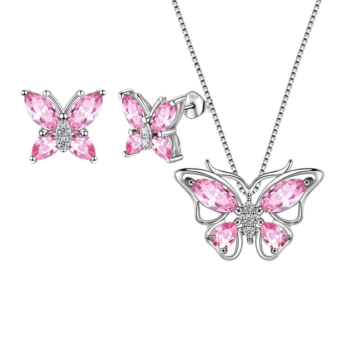 Aurora Tears Butterfly Jewelry,Women 925 Sterling Silver Butterflies Birthstone Pendant Necklace/Earrings/Rings Wedding Gift