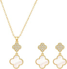 COBI Four Leaf Clover Necklace and Stud Earrings Jewelry Set White Black Green, 18k Gold Plated Clover Earrings Pendant Necklace, Clover Jewelry Set Gifts for Women