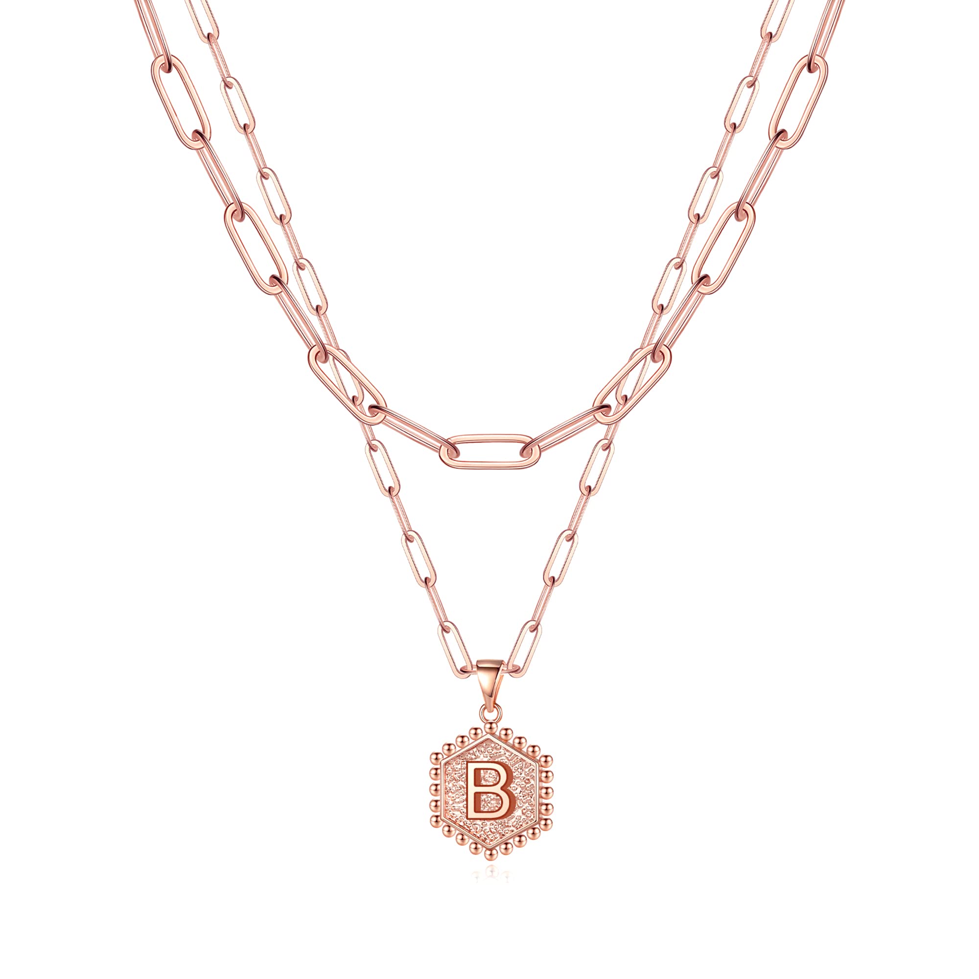 M MOOHAM Dainty Initial Necklaces for Women, 14K-Gold-Plated Layering Necklace for Women Cute Hexagon Letter Initial Necklace Layered Necklaces for Womens Teen Girl Gifts