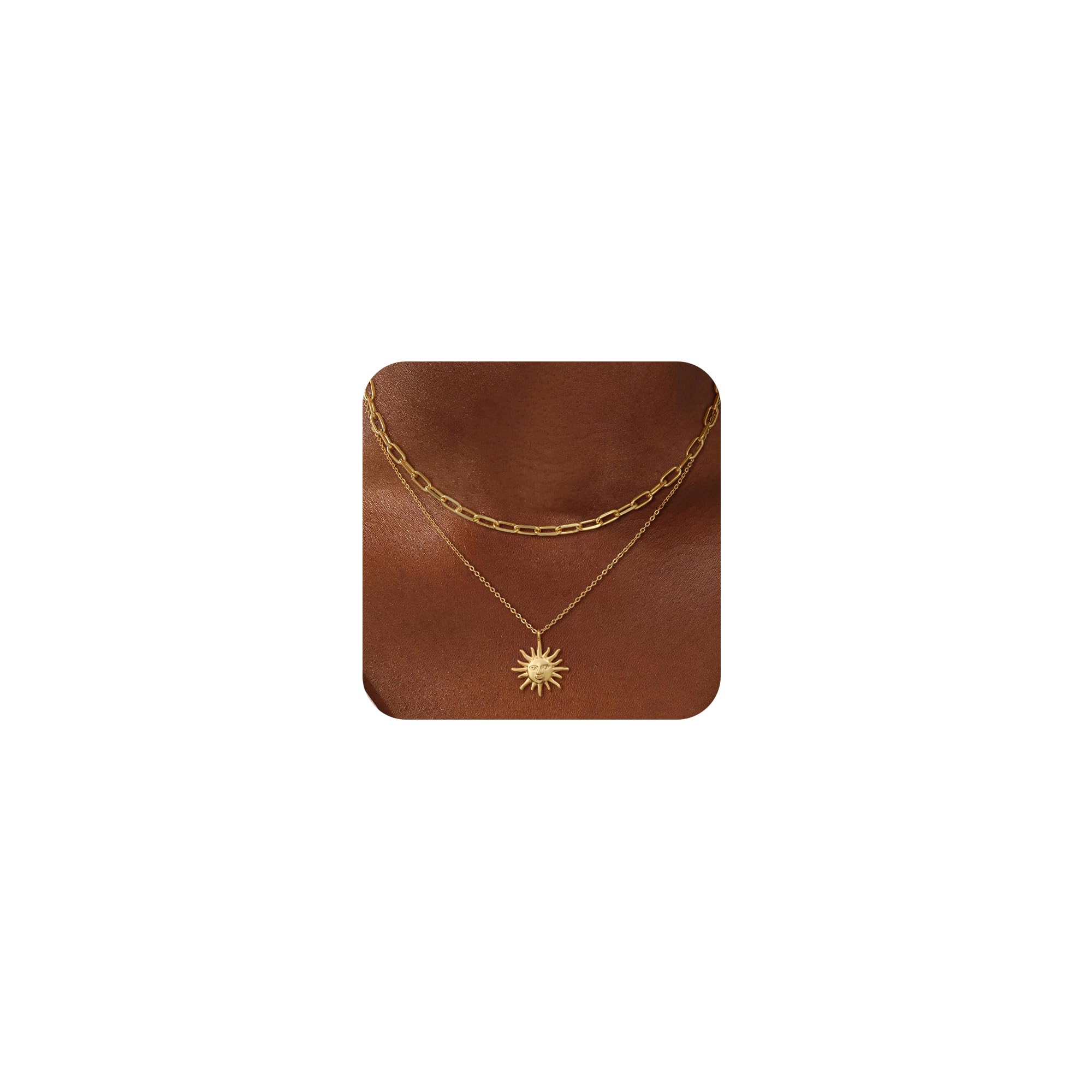 CHESKY Layered Necklaces for Women Trendy, Dainty 14k Gold Plated Pendant Necklace Layering Necklace for Women Non Tarnish Hypoallergenic Sun Gold Necklace Stack Gold Jewelry for Women Gifts