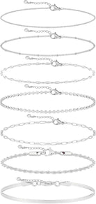 Kyerlyn Silver Bracelets for Women Trendy Waterproof Silver Dainty Bracelet Stack Adjustable Layered Bracelet Set Minimalist Fashion Jewelry