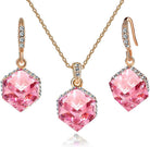 EVEVIC Colorful Cubic Austrian Crystal Pendant Necklace Earrings for Women 14K Gold Plated Hypoallergenic Jewelry Set