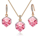 EVEVIC Colorful Cubic Austrian Crystal Pendant Necklace Earrings for Women 14K Gold Plated Hypoallergenic Jewelry Set