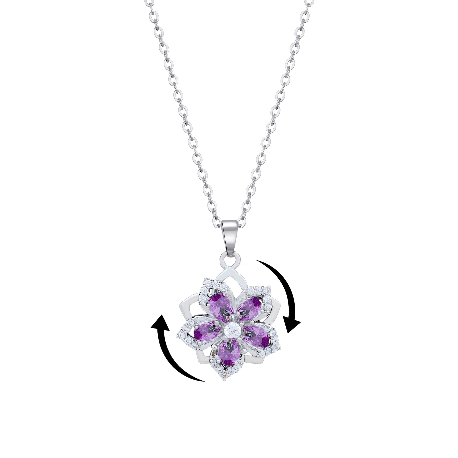 Necklace for Women Gold Flower Fidget Necklace Rotatable Crystal Silver Blossom Pendant Necklaces Adjustable Spinning Fidget Necklaces Redbud Flower Choker Funny Gift Jewelry